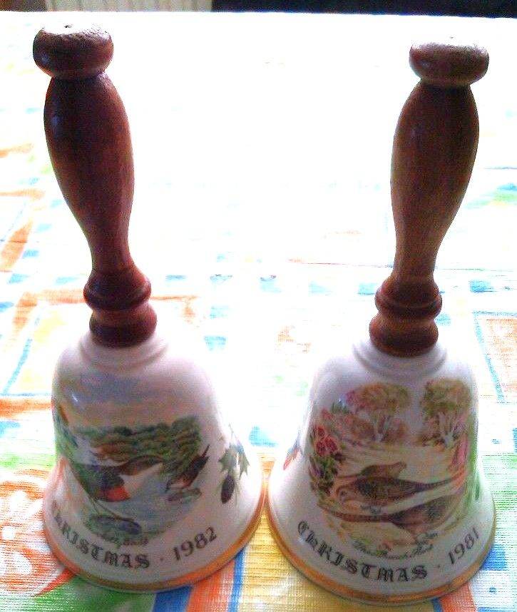 Vintage English Christmas Bells X 2 ornaments Rare 1981 & 1982