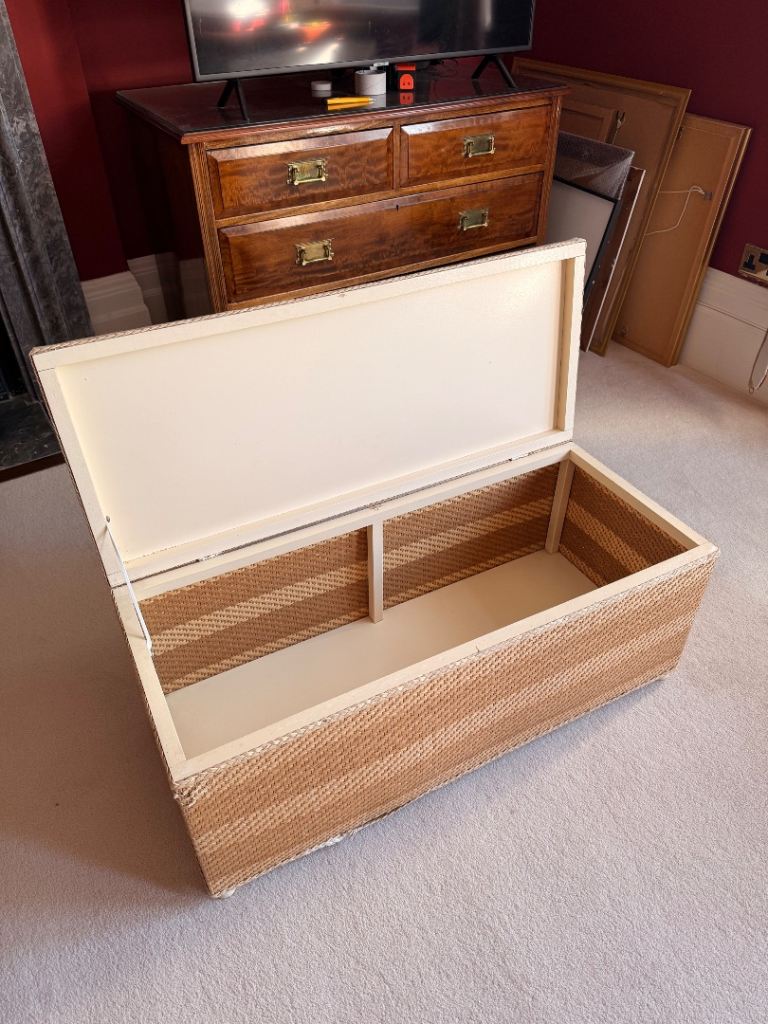 Mid century vintage rattan wicker hamper basket ottoman