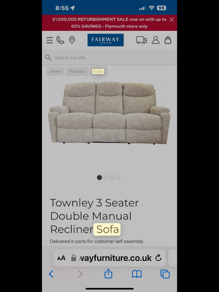 Sofa, armchairs and Pouffe 