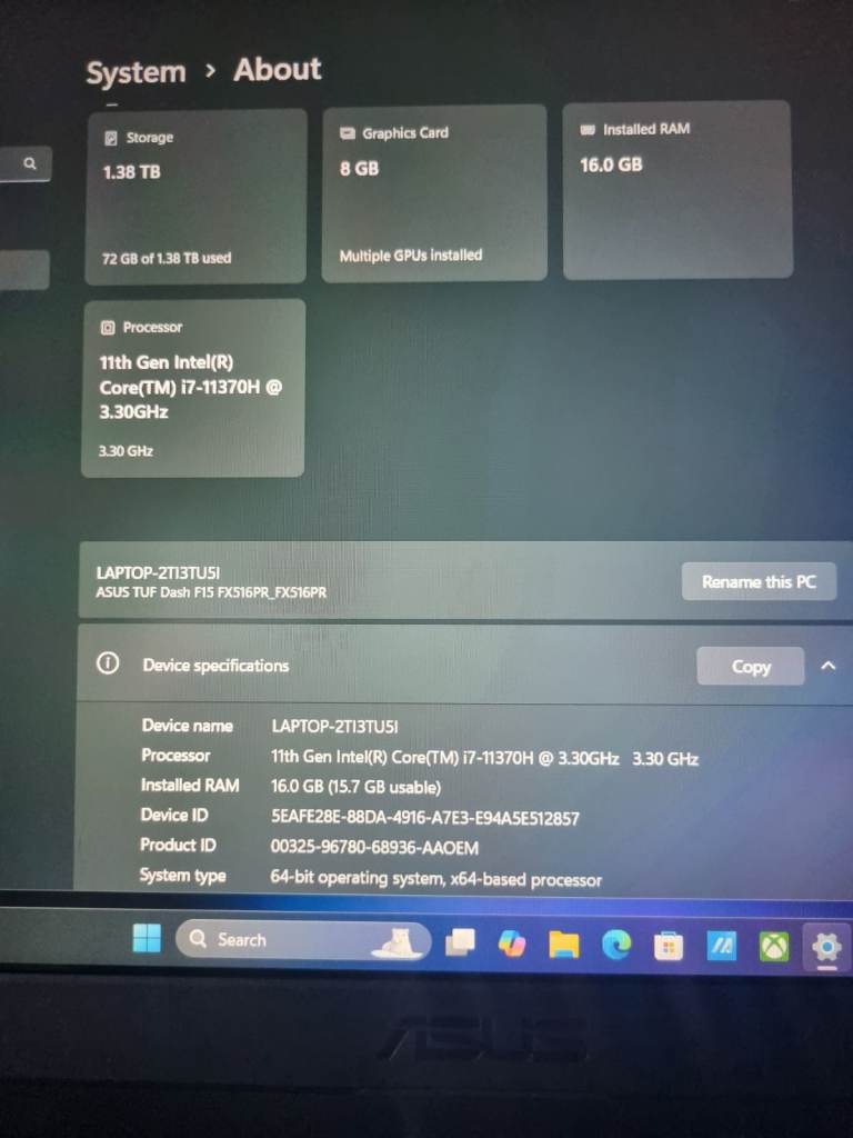 Asus Tuf Dash F15 gaming laptop