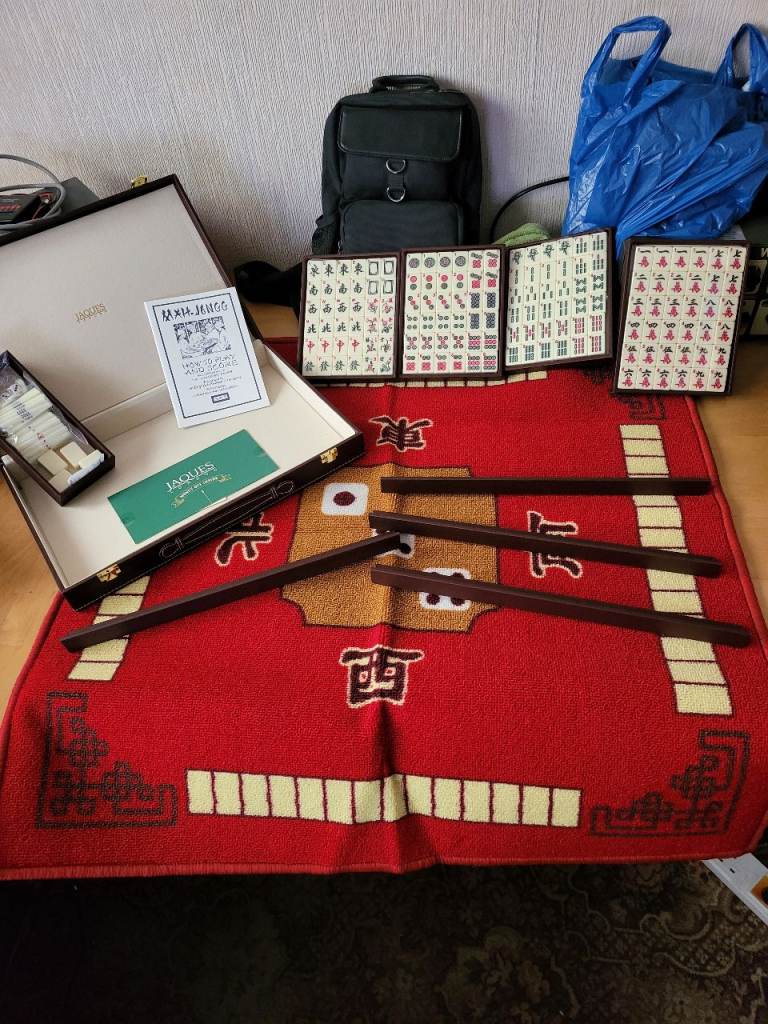 Luxury Handmade Mah Jongg Set and Playing Matt.