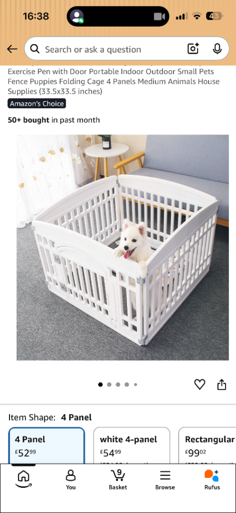 White 4-panel folding pet playpen