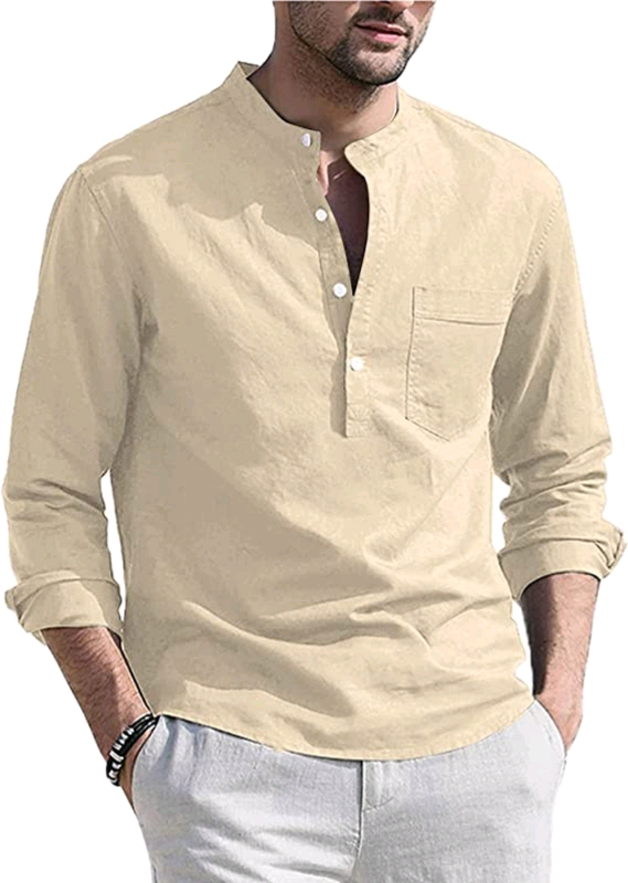 Long-Sleeved Casual Linen Shirt for Men Regular Fit Shirt Men's Long 3XL