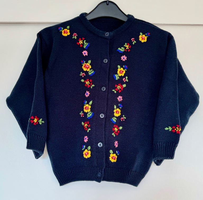 Girls Navy Blue Embroidered Cardigan