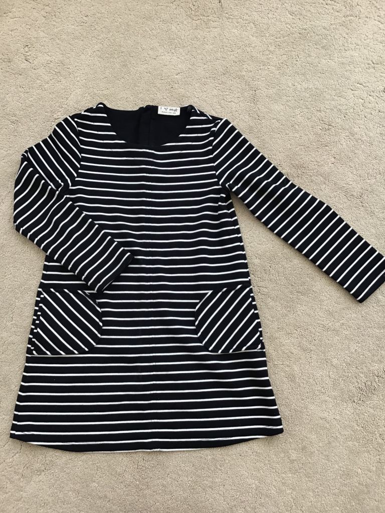 ‘Next’ Girls Navy Striped Pocket Tunic Dress Top, Age 6 Years BRAND NEW