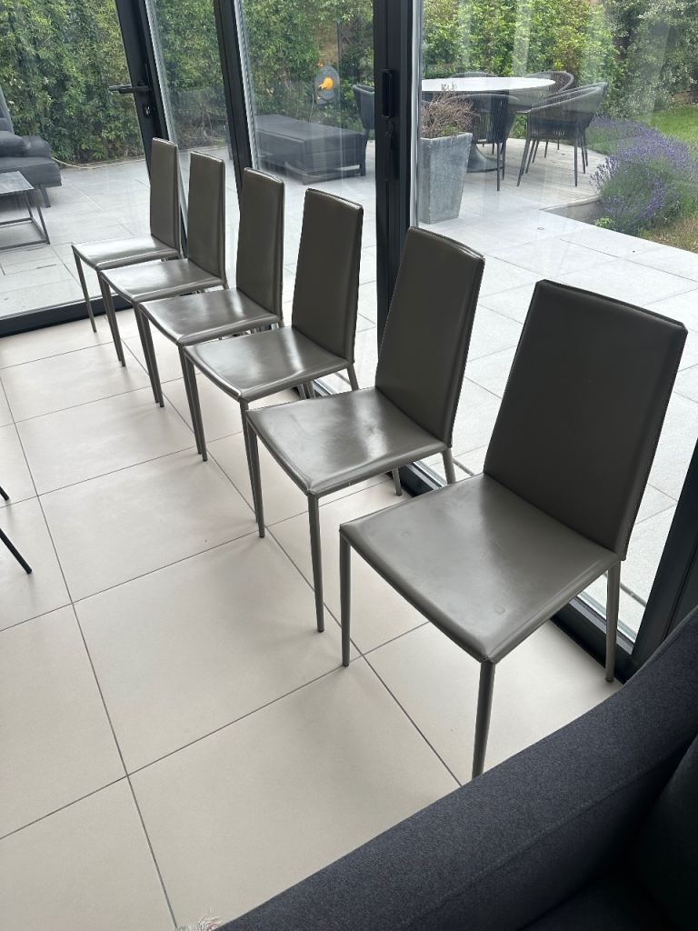 Set of 6 Calligaris Boheme Grey Dining Chairs with Metal Legs