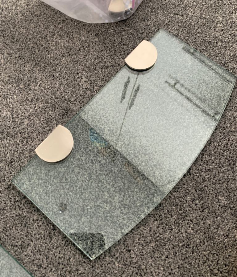 Transparent Set Of 2 Half Barrel shaped Extra Long Glass Shelves