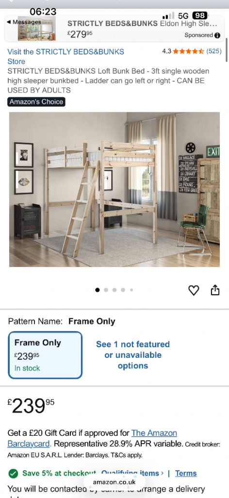 Bunk bed with gaming area underneath