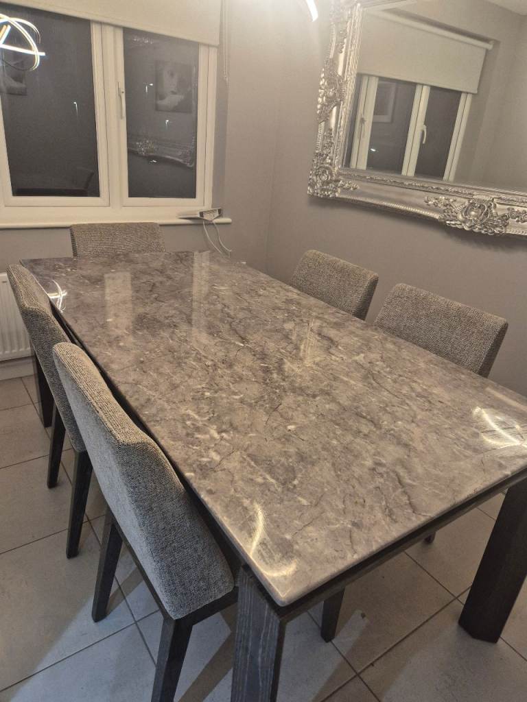 Grey marble dining table with 5 chairs