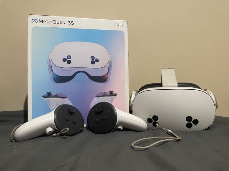 Meta Quest 3S VR Headset and controllers 