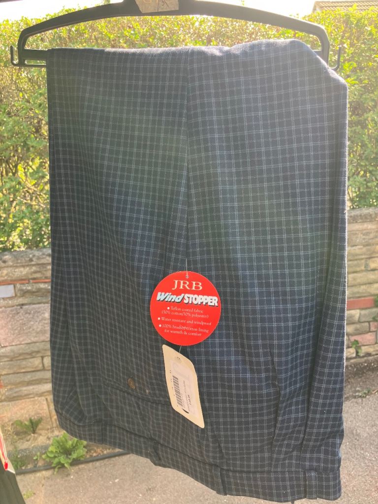 JRB Wind Stopper Golf Trousers – Blue Check, New with Tags