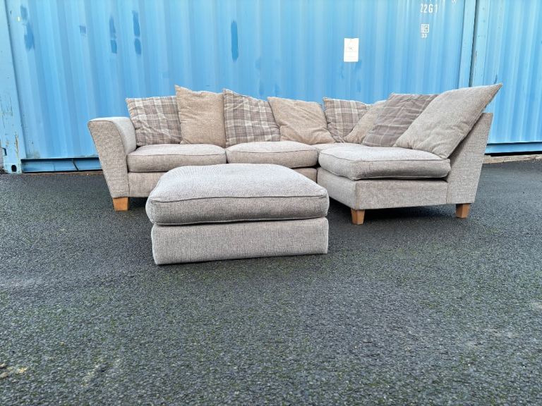 Beige L Shape corner sofa with matching footstool DELIVERY AVAILABLE