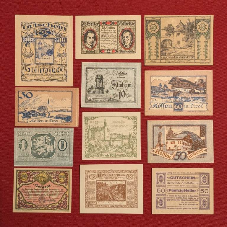 ♥NEW♥ 12x 100-year old Austrian emergency Gutschein paper money (see other ads for coins) #3