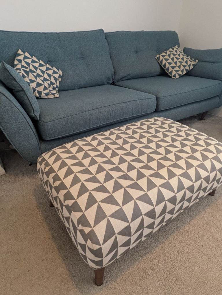 French Connection Zinc range. Sofa, Tub Chairs, large footstall and two throw cushions
