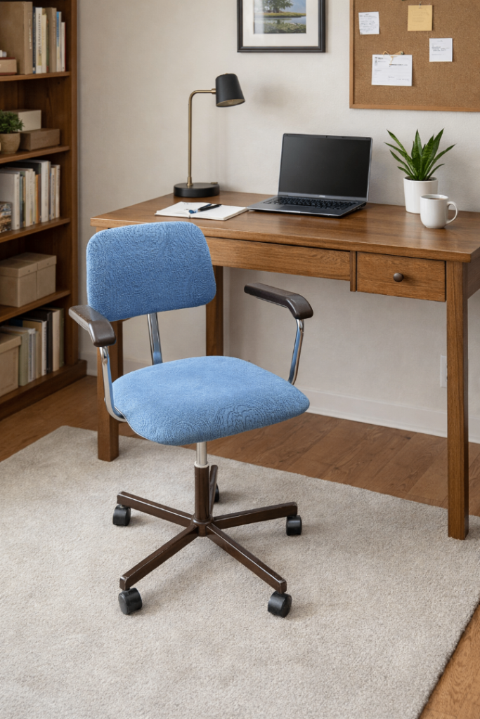Adjustable Height Swivel Chair for Office Desk Fabric Seat and Back with Wheels