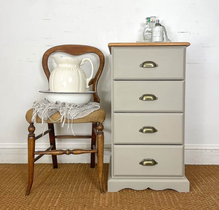  4 drawer reclaimed pine tallboy chest of drawers / bedside cabinet
