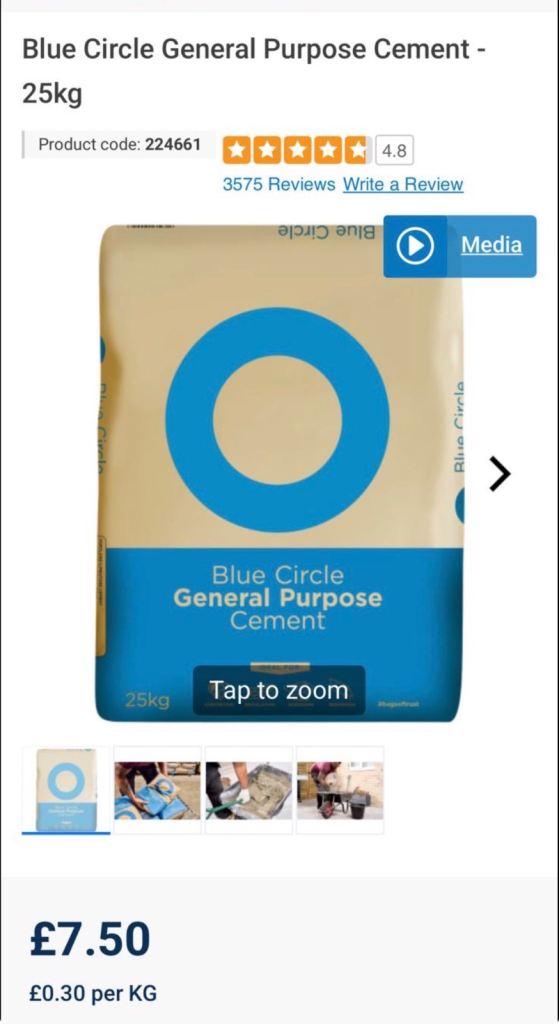 Blue Circle Cement 8 bags - 25kg Bag, New