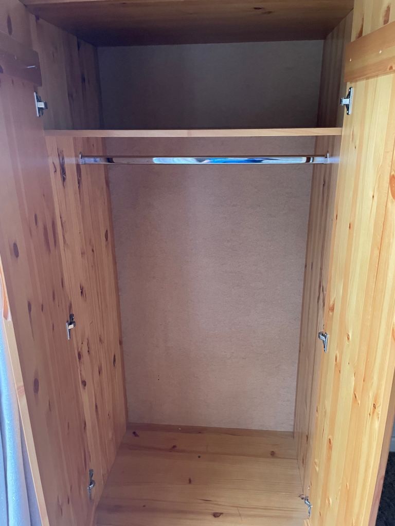 Large double solid pine wardrobe with shelving 