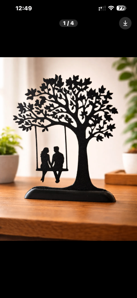 Tree Sculpture with Couple on Swing – Black Decoration