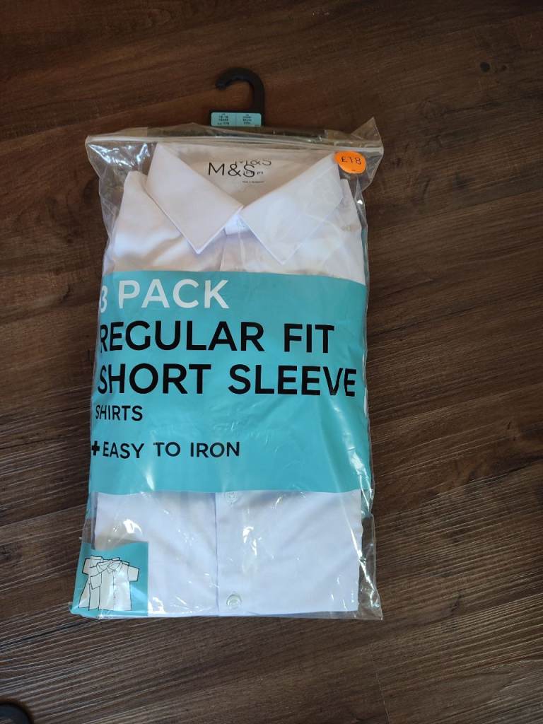 M&S 3 Pack Regular Fit Short Sleeve School Shirts - New