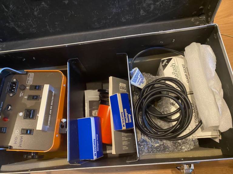2 large boxes of photography lighting equipment 