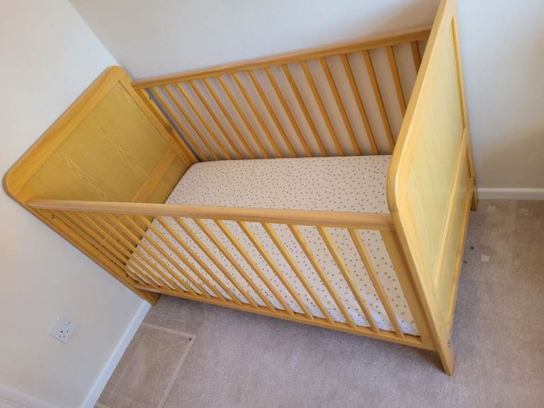 EXCELLENT CONDITION Wooden Cot with Mattress - Yellow Finish