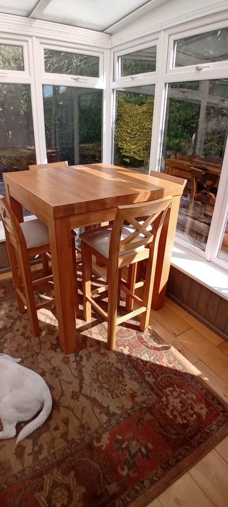 Oak high table and four stools