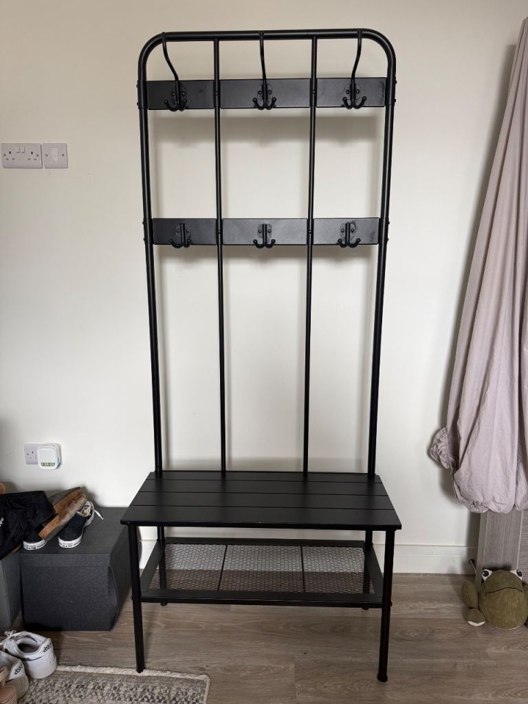 Coat rack and bench w shoe storage, black