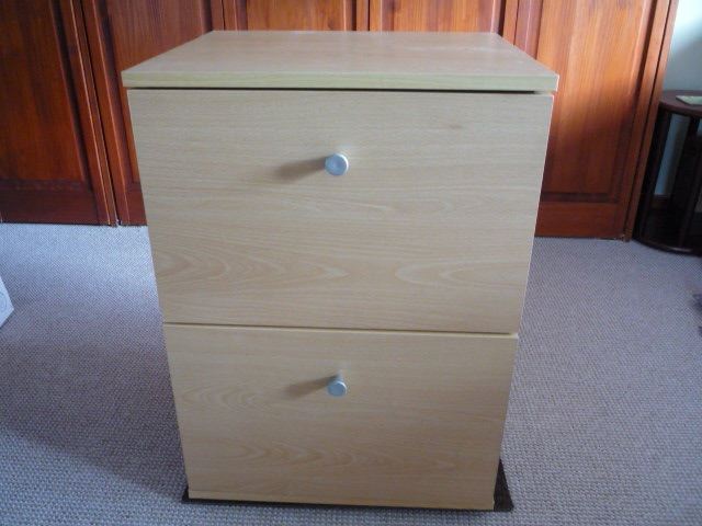 Small wood effect 2 drawer chest of drawers for home office - in need of small repair