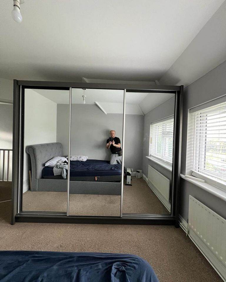 🌈250 cm 🌈 Lux 3 sliding mirror doors wardrobe in 250cm size - Black Grey and White Color ]]]