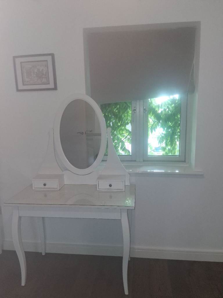 IKEA HEMNES Dressing Table with Mirror & Glass Top - White (Good Condition)