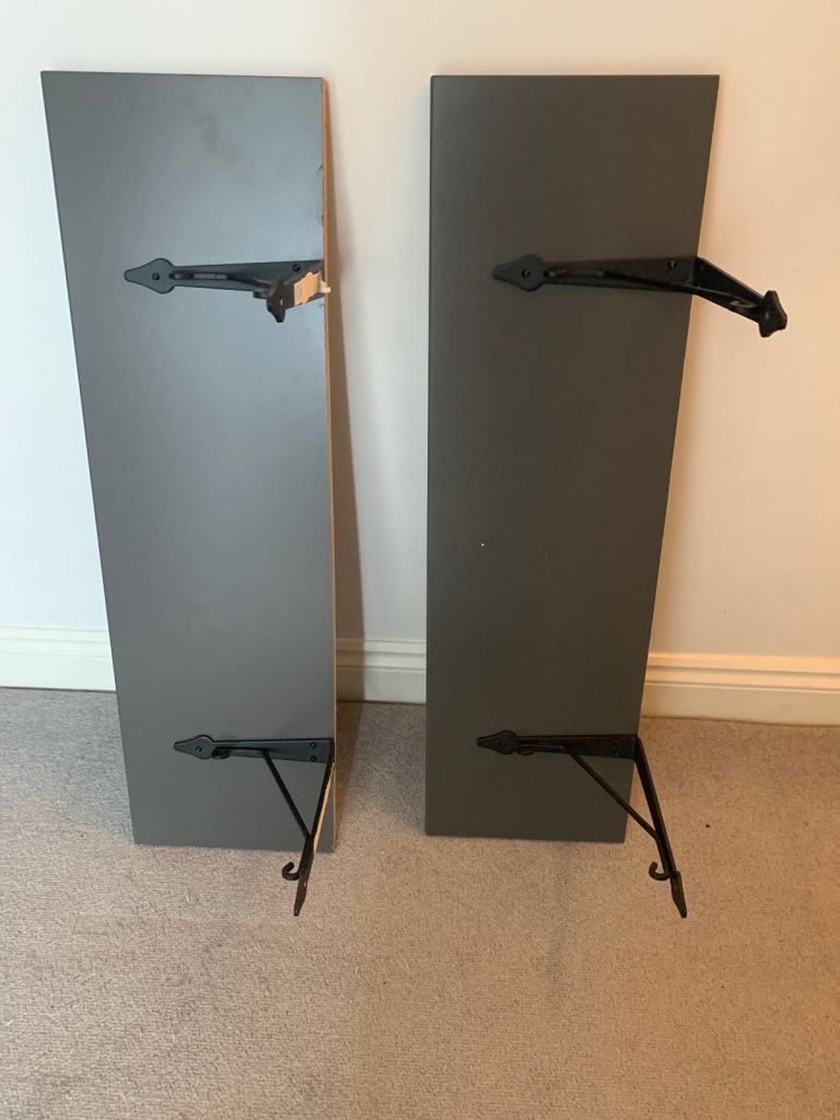 Pair of IKEA Grey Wooden Wall Shelves with Black Brackets
