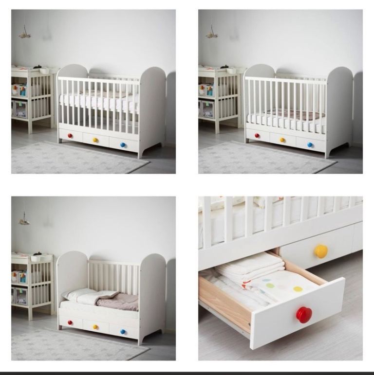 Toddler Bed with Storage Drawers – White, Good Condition