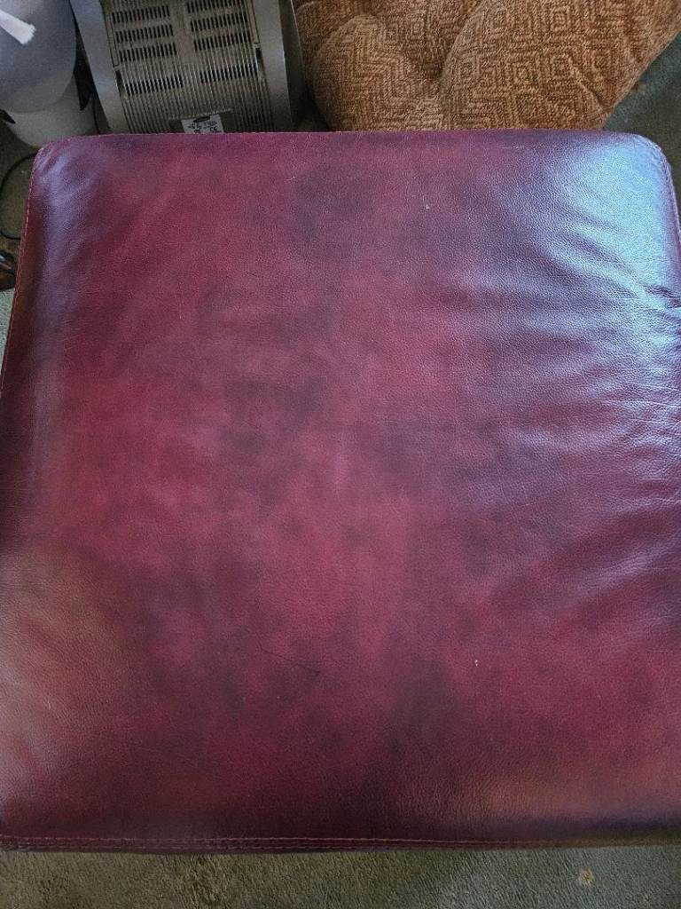 Burgundy Leather Footstool - Very Good Condition