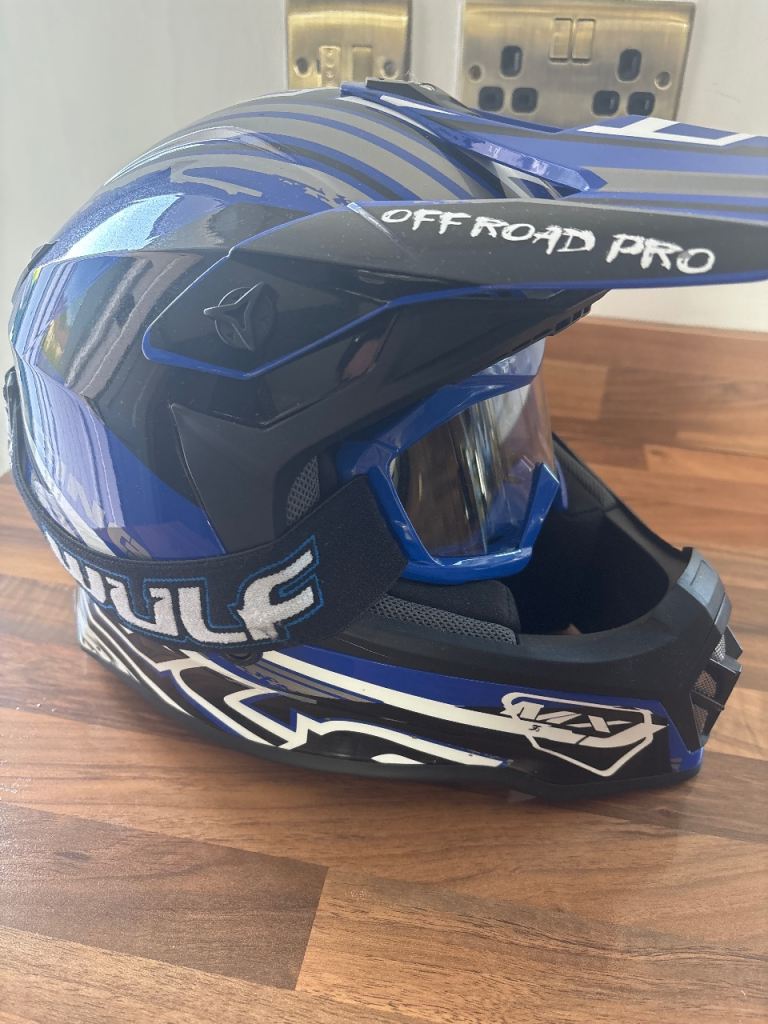 Motorbike helmet goggles and gloves 