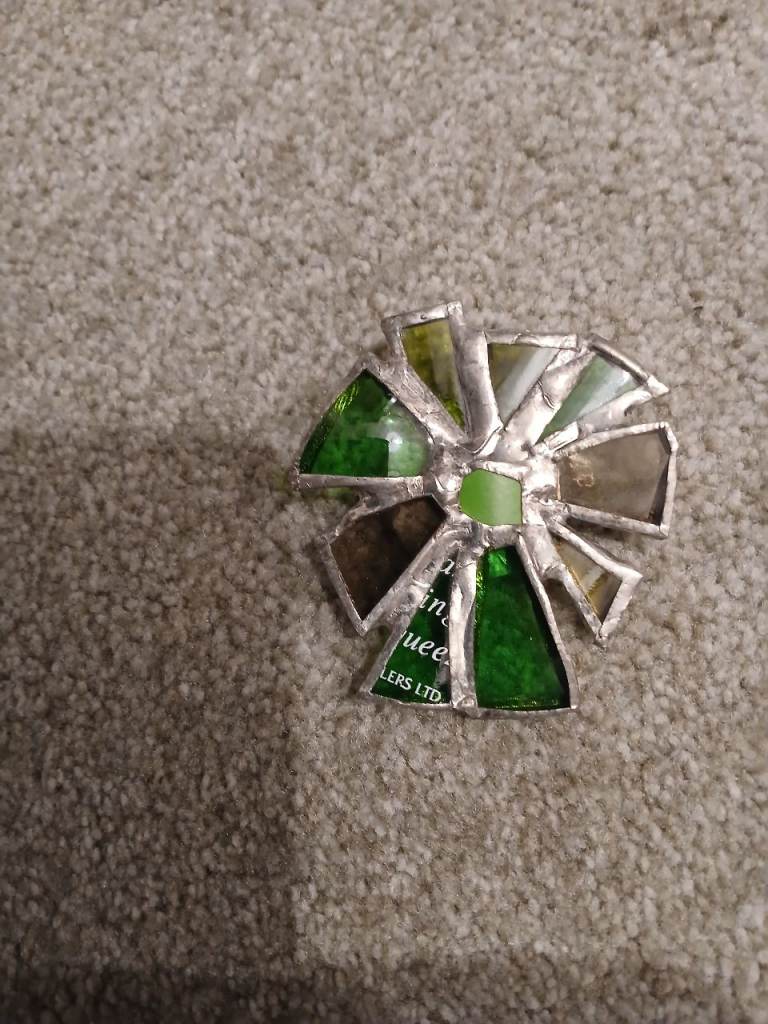 Unique Stained Glass Pin Brooch – Green & Grey
