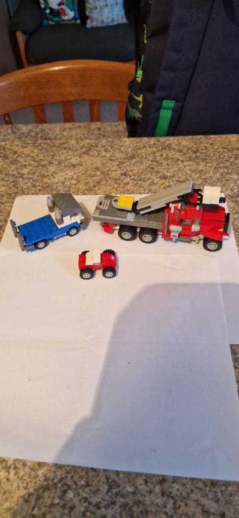 THREE SCRATCH BUILT LEGO VEHICLES. IN EXCELLENT CONDITION.