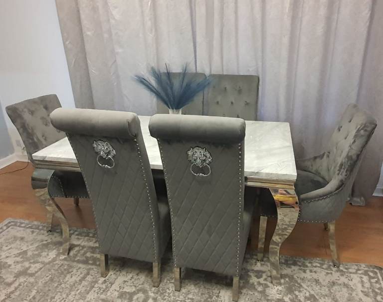 Luxury marble dining table with 6 chairs 