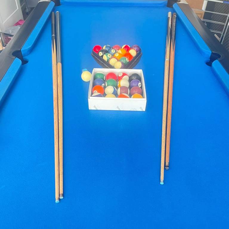 Blue pool table with lights and extras