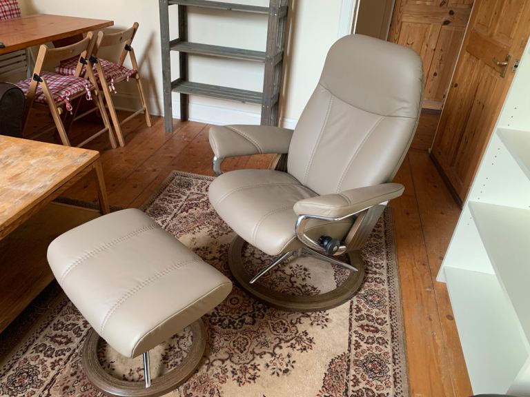 Stressless Signature leather recliner armchair and footstool - New
