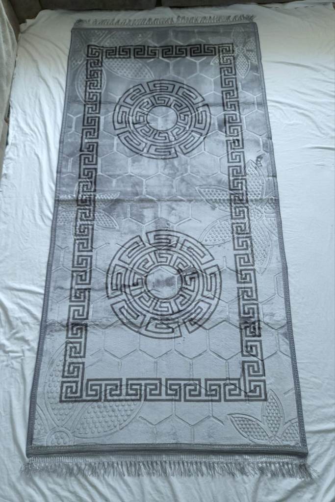 Light Grey Black Velvety Touch Greek Pattern Thick Rug Floor Runner Mat 190cm x 90cm New