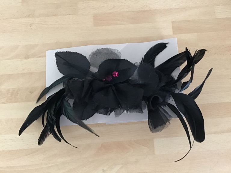 Comb Fascinator - Black Flower and Feather