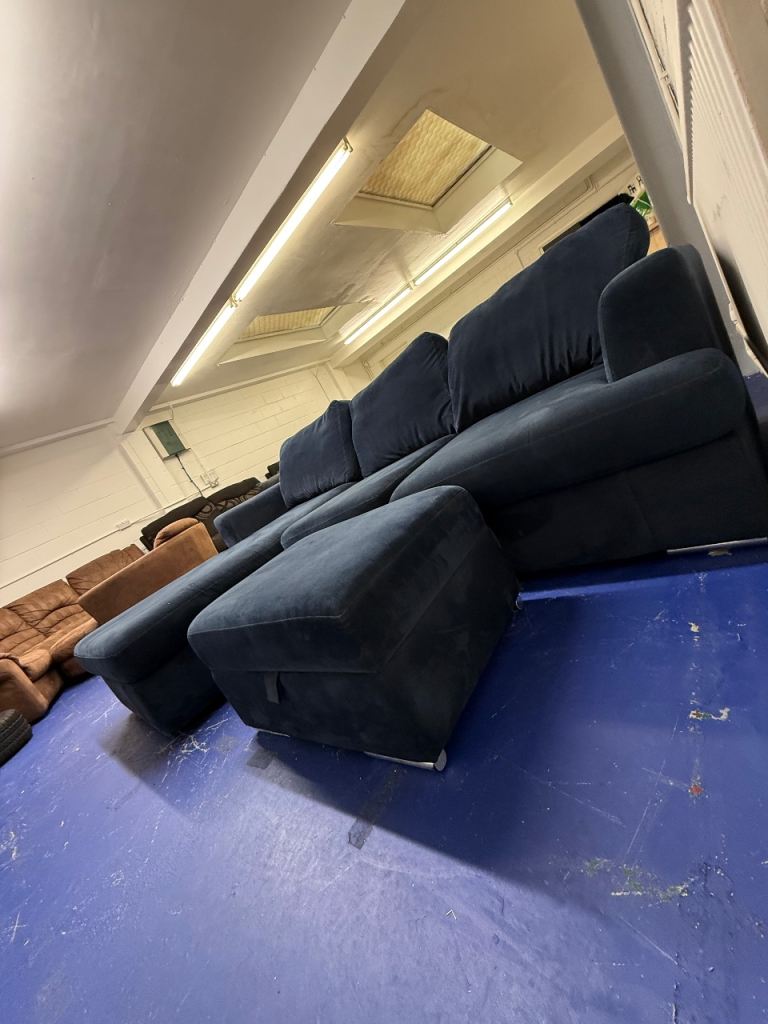 DFS DARK NAVY FREYA CORNER SOFA WITH STORAGE FOOTSTOOL 