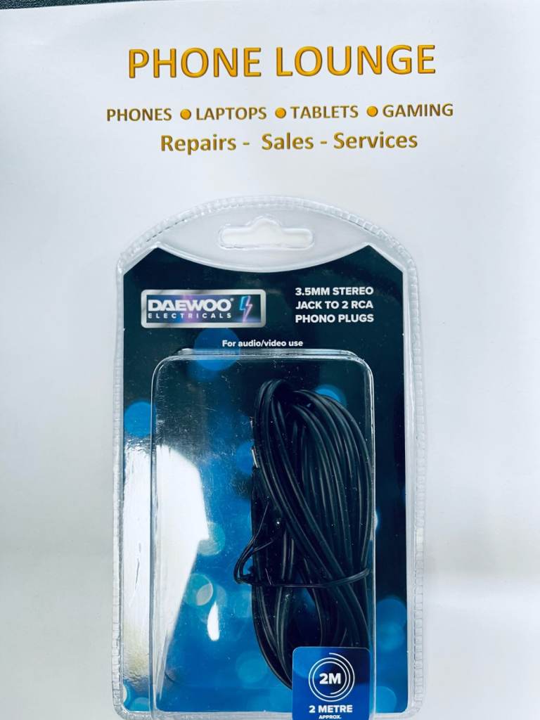 3.5mm Stereo Jack to 2 RCA Phone Plug Cable 2m