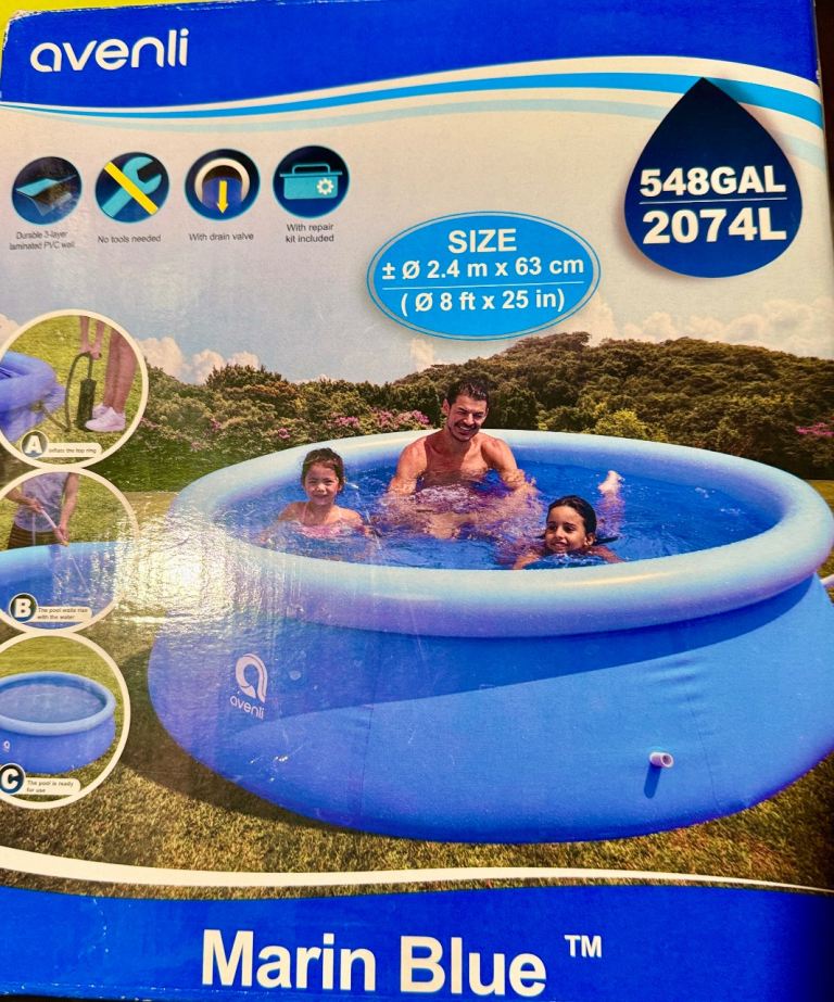 AVENLI LARGE PADDLING POOL 8FT X 25INS-USED ONCE-COLLECT BURNLEY OR LEEDS