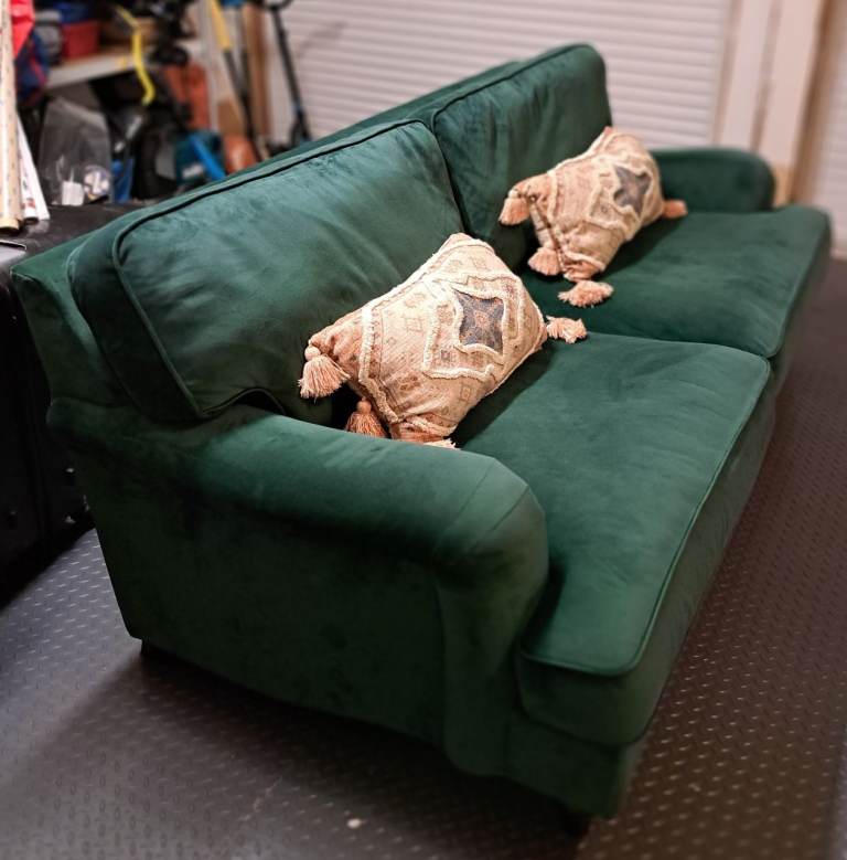 Green Velvet 3-Seater Sofa – Good Condition