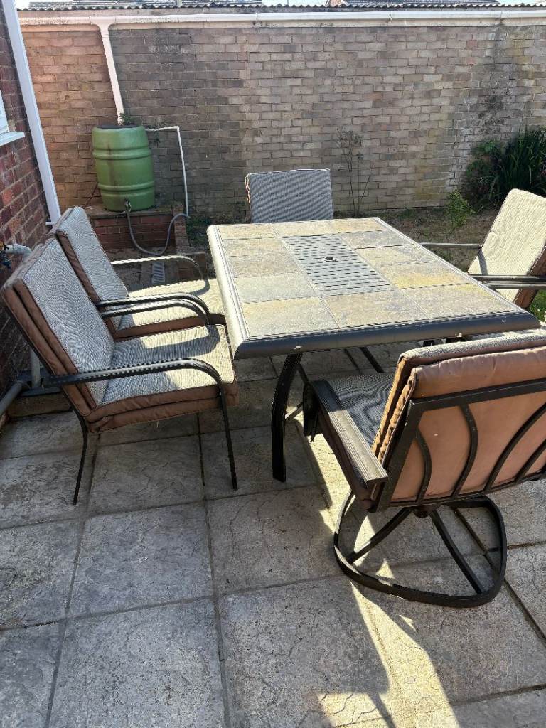 Large Tiled Top Garden Table With 6 Chairs Set