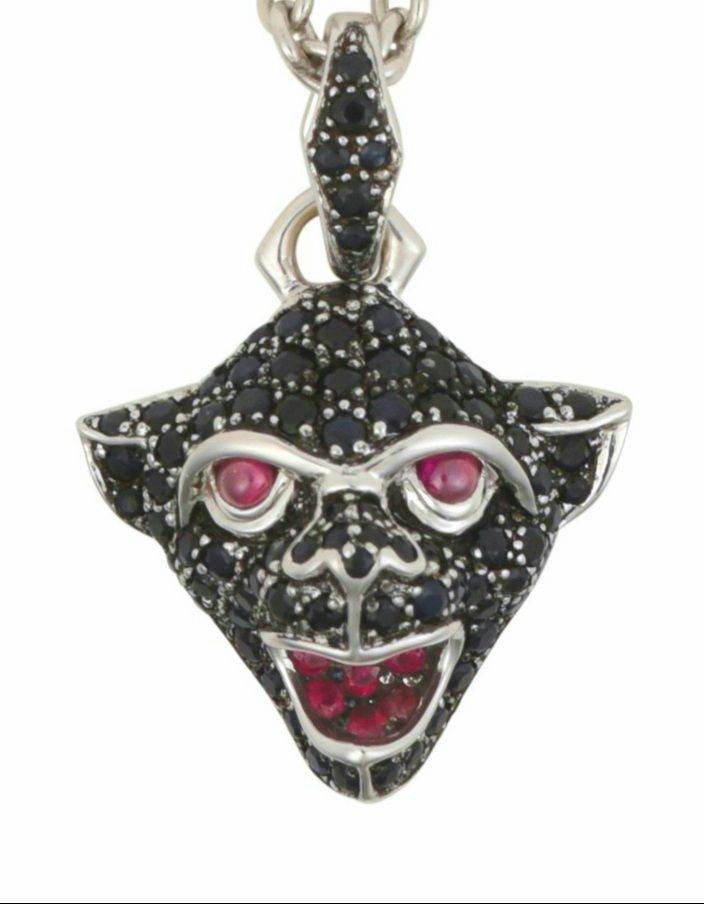 LUXURY STEPHEN WEBSTER 18CT GOLD NECLACE RUBY & SAPPHIRE MONKEY PENDANT  17G 