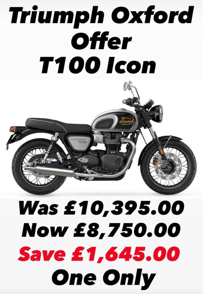 New Unregistered Triumph T100 Icon Edition Motorcycle DEAL SAVE 1,645.00