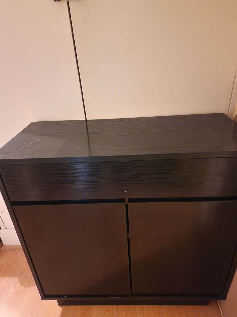 Dark Wood Effect Two-Door Storage Cabinet with Drawer